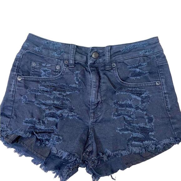 American Eagle black washed distressed cut off high waisted SZ 2 - Picture 2 of 7